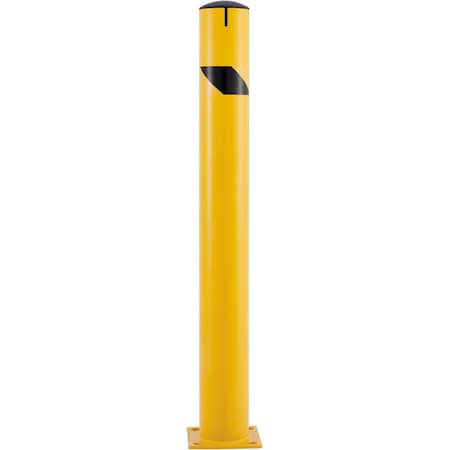Global Industrial Steel Bollard w/Chain Slots & Removable Cap, 5-1/2Dia. x 48H, Yellow 670534M